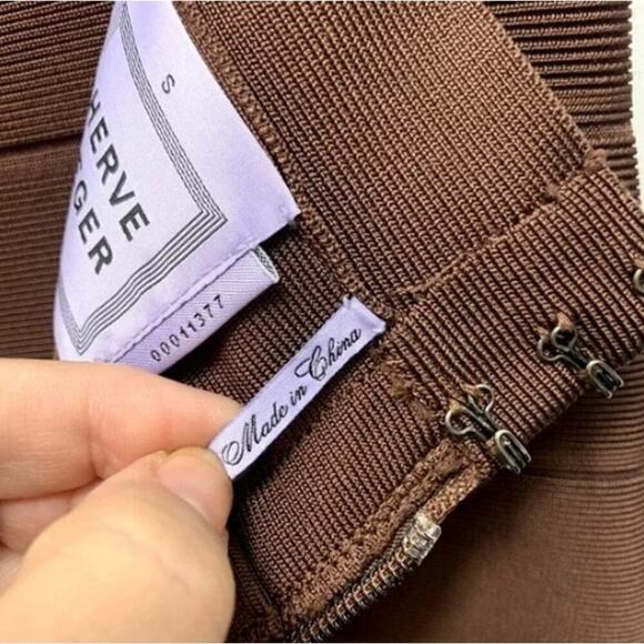 Herve Leger Pencil Silhouette Bandage Skirt Stretch Cocoa Brown Women's Sz Small - Picture 11 of 14